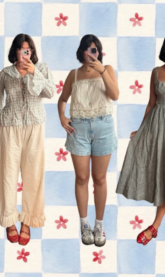 A collage of three outfit looks