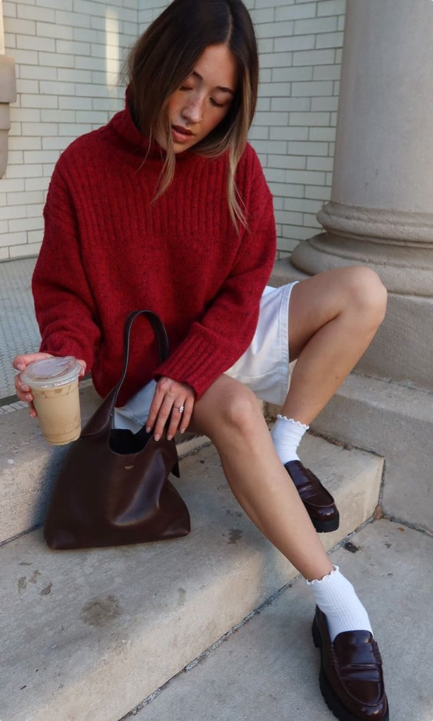 turtleneck sweater and shorts