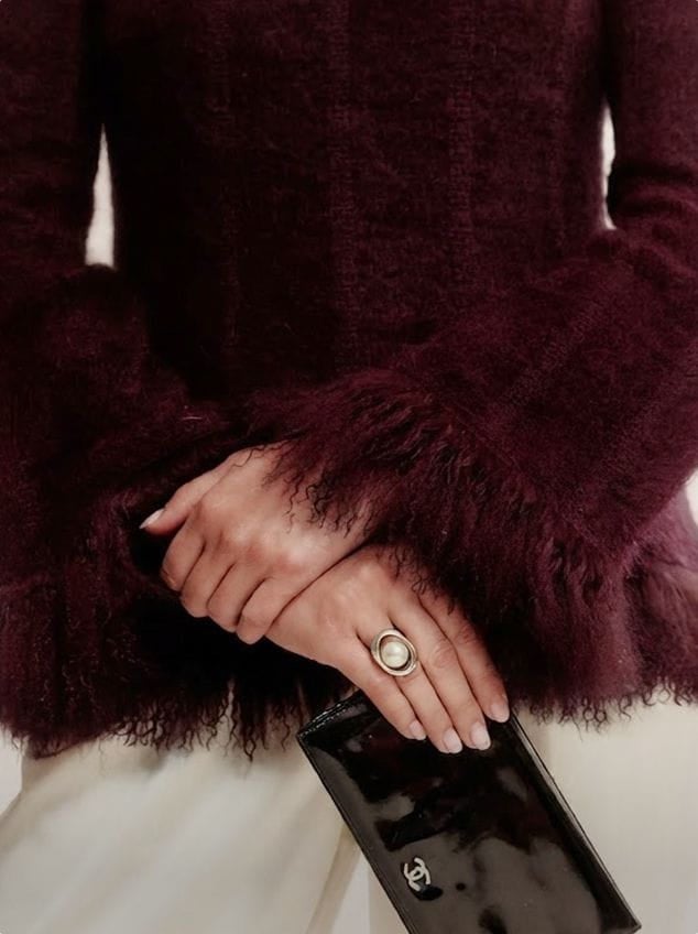 feathered trim blouse