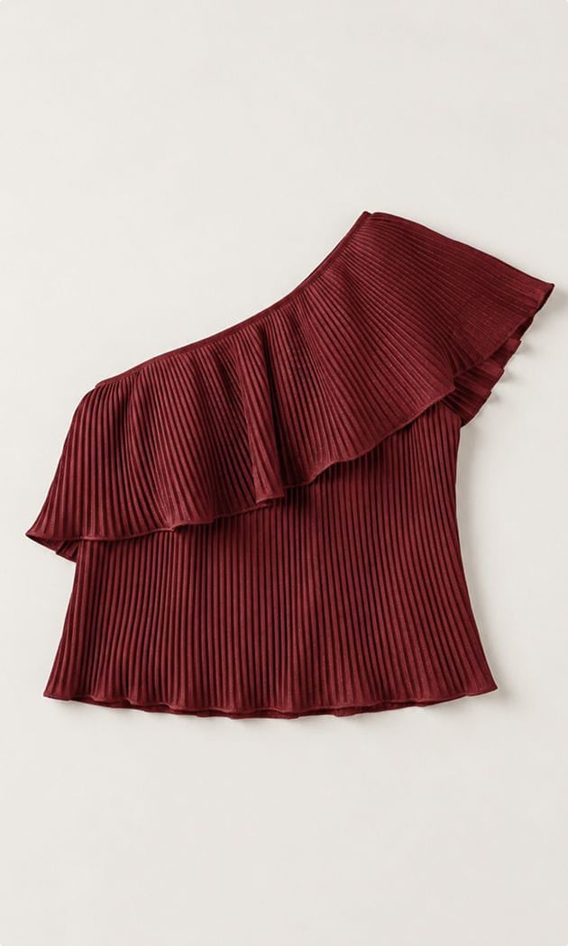 burgundy one-shoulder ruffle top