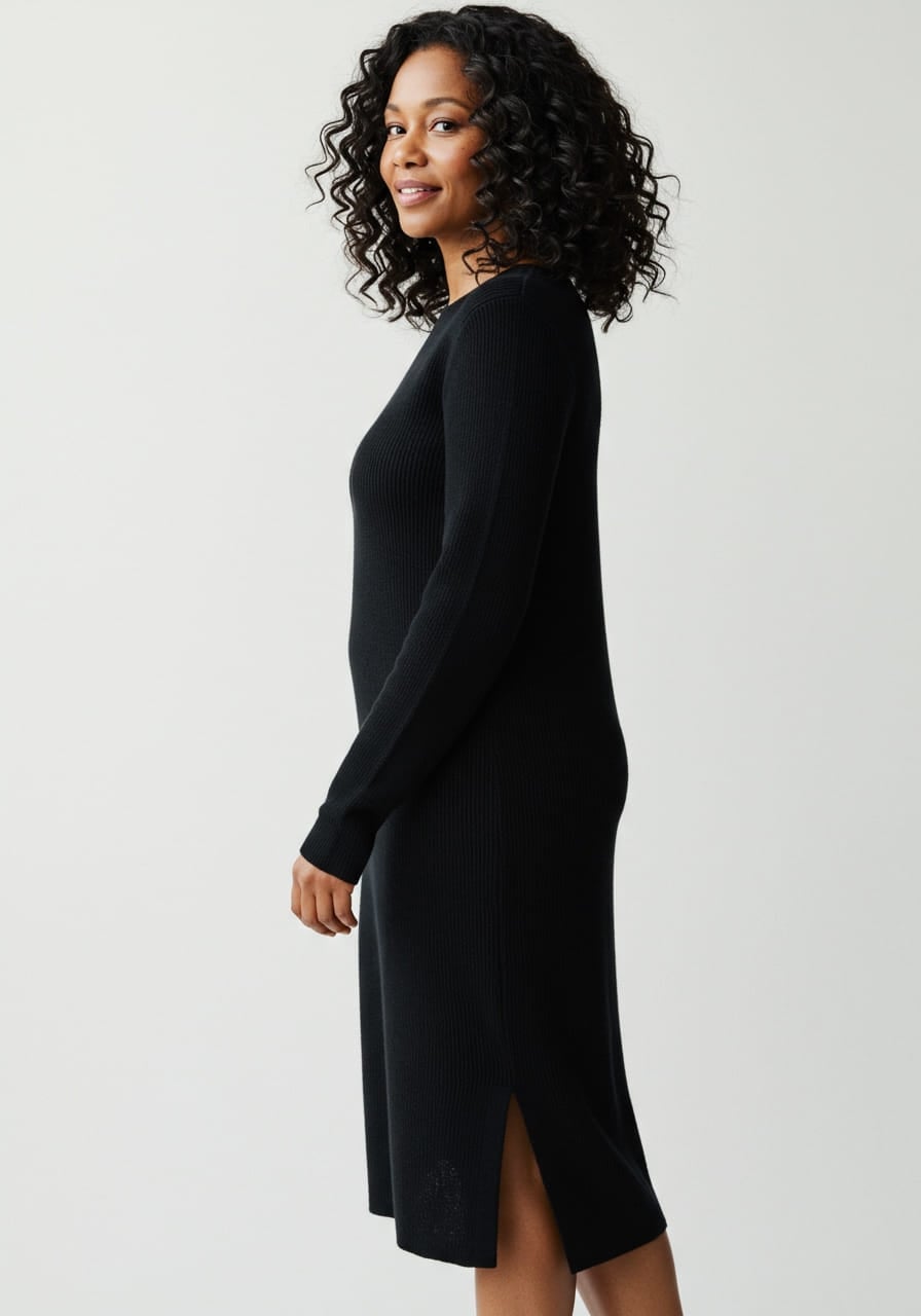 chinese dress ladies Valerie Ribbed Knit Long Sleeve Maxi Dress (Black) – La Belle Boutique main image 1