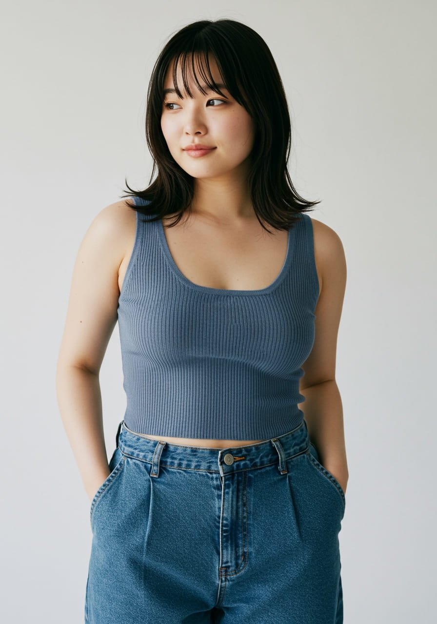 【WOOHWA】CUT-OUT SEETHROUGH TOP High Neck Cut Out Colorblock Tank - Future Dusk / Matcha