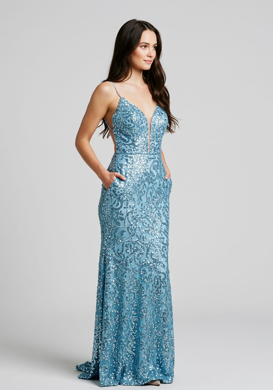 princess polly baby blue dress Straps Light Blue Sequin Tight Short Dress – PollyBoutique main image 0