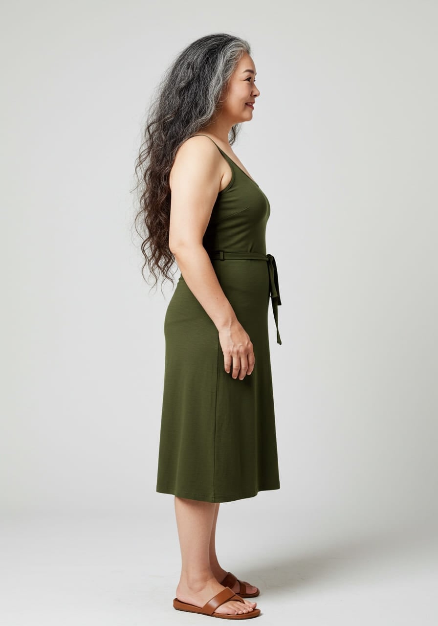 anne hathaway green dress Plus Size A Line Flowy Dresses Long Sleeve V Neck丨Moon Wood main image 0